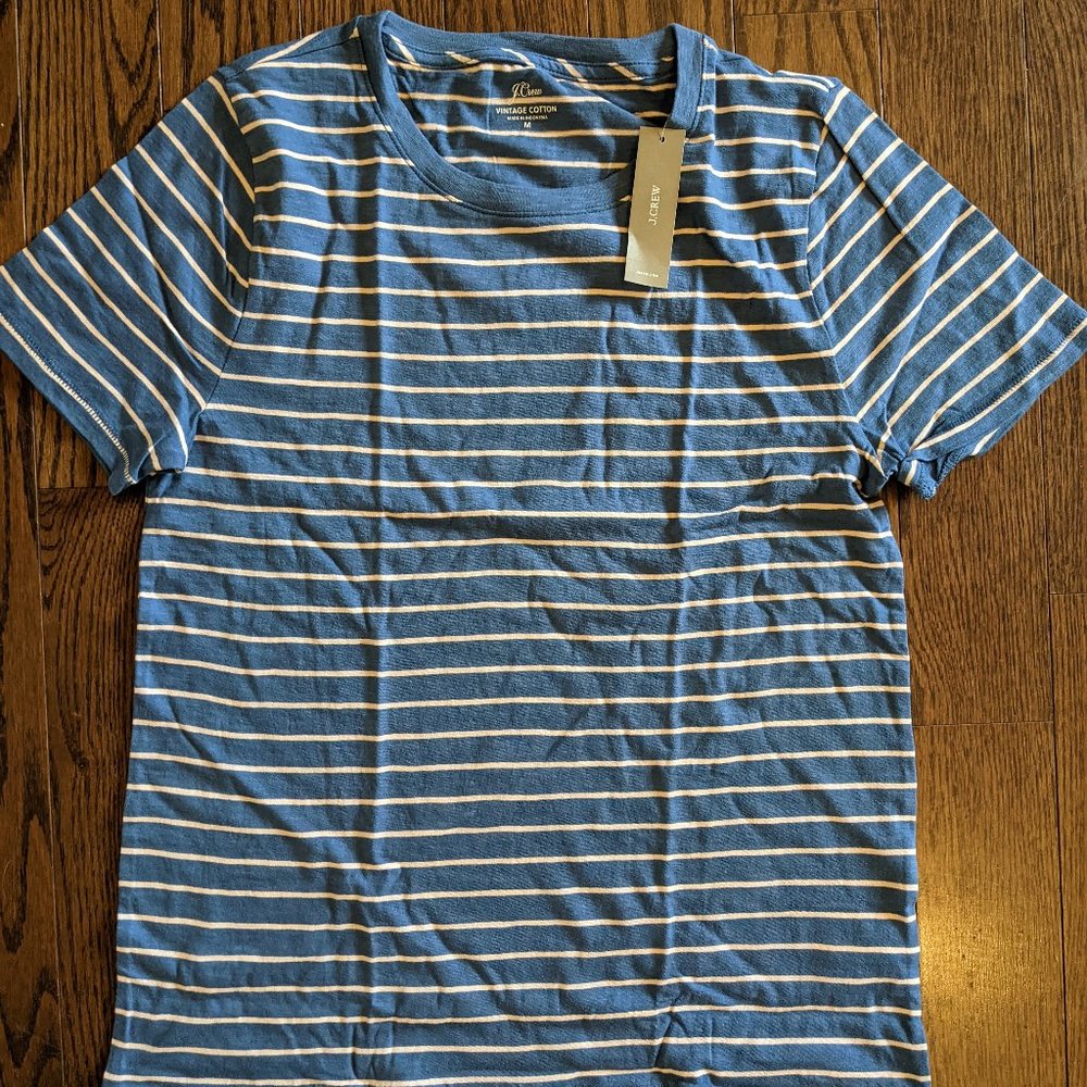 NWT J Crew Vintage Cotton Blue Striped Crew T-shirt